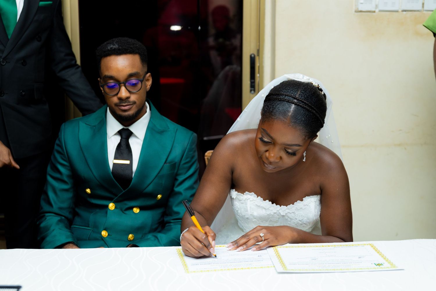 Candid moment of couple laughing during wedding shoot