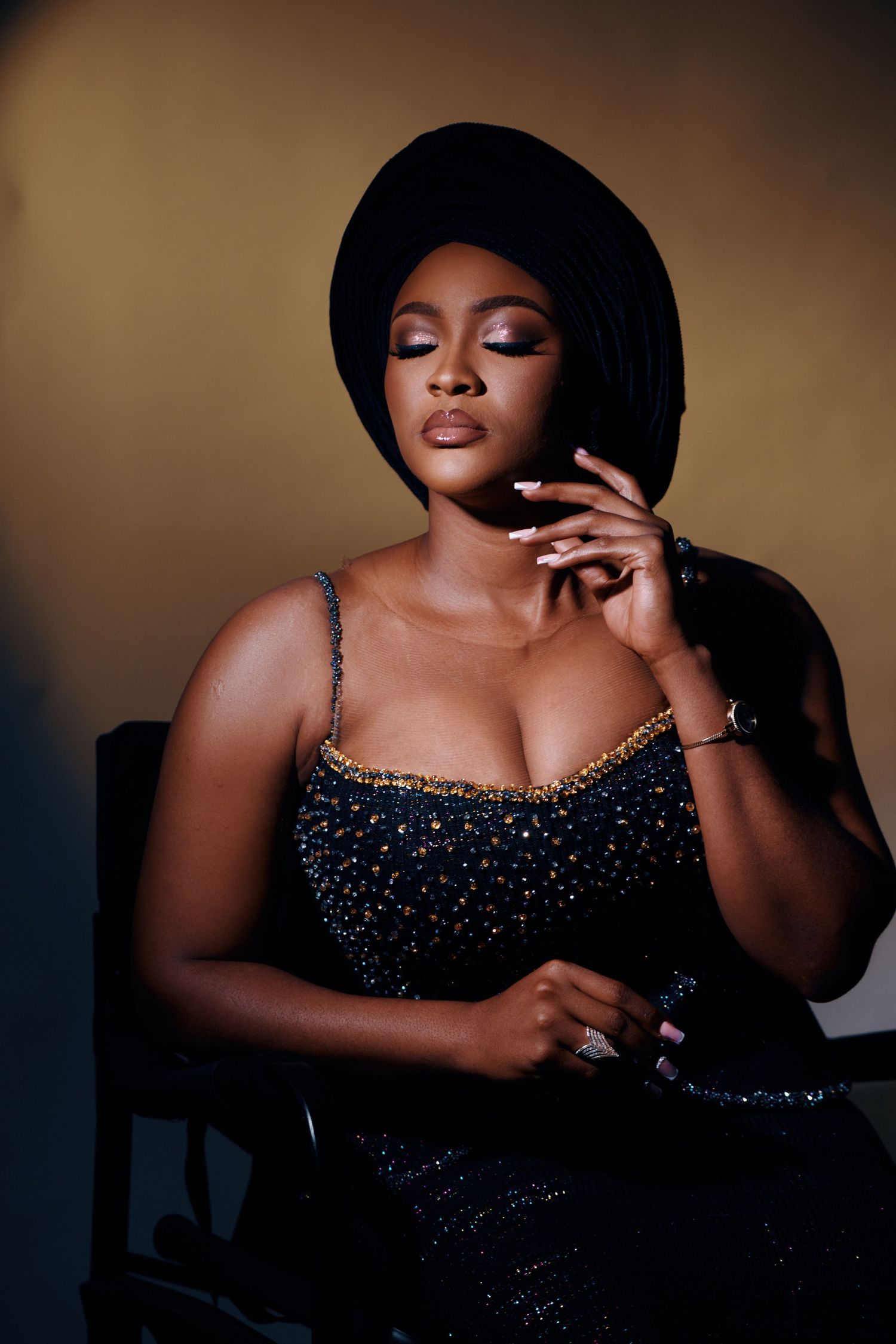 Cinematic lifestyle portrait in studio Accra setting