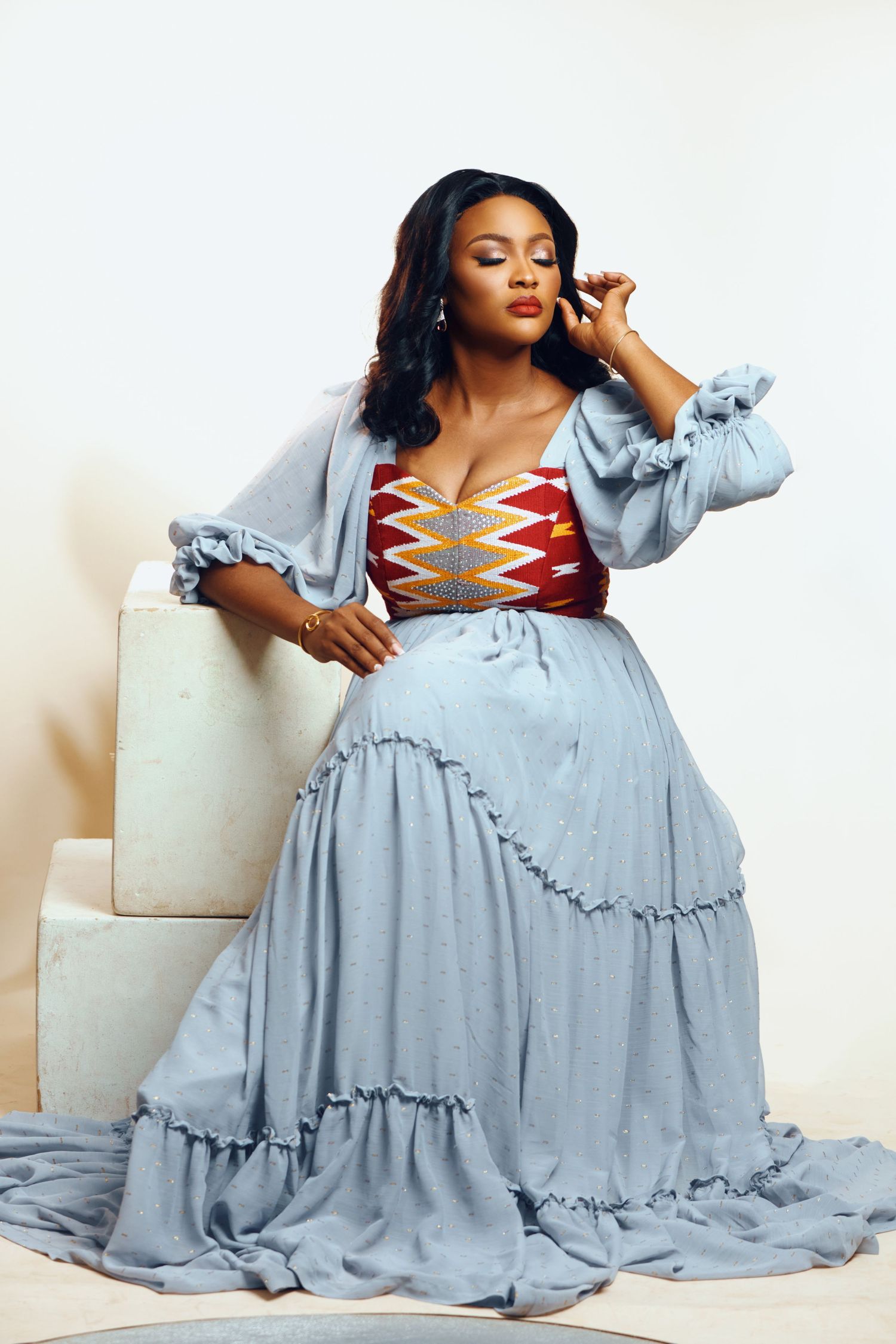 Cinematic lifestyle portrait in studio Accra setting