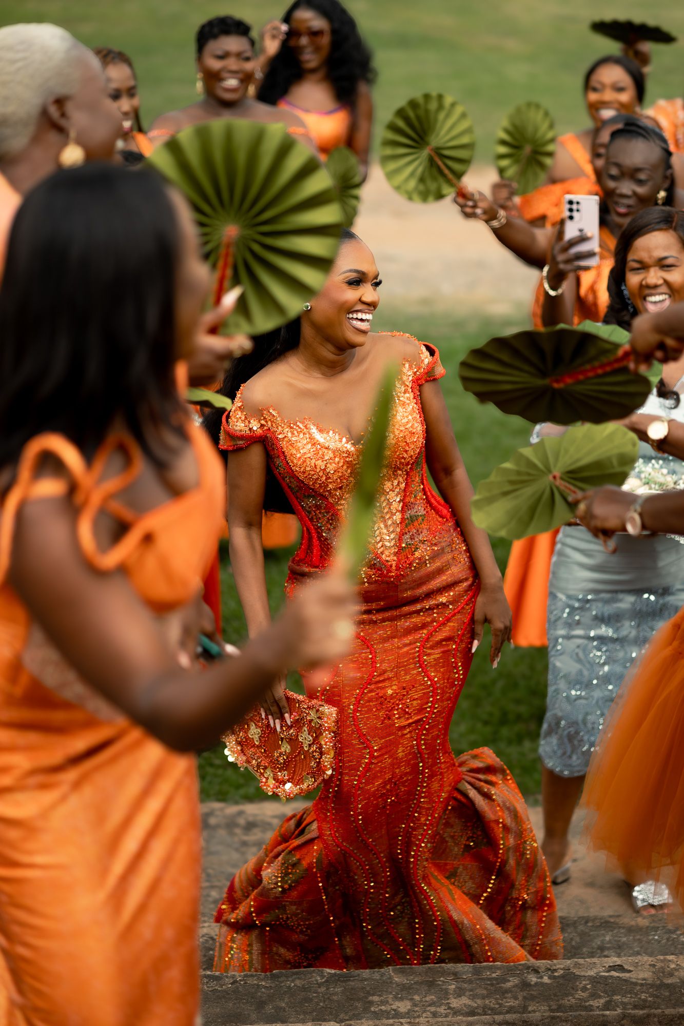 Close-up of the bride's face during emotional wedding entrance