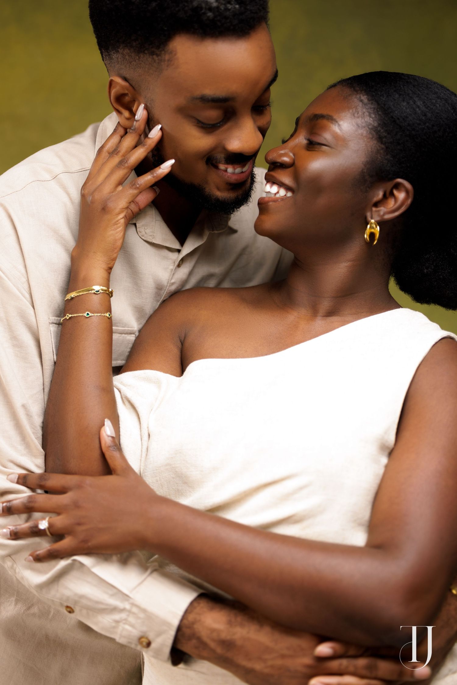 Romantic pre-wedding portrait of couple in Accra, Ghana