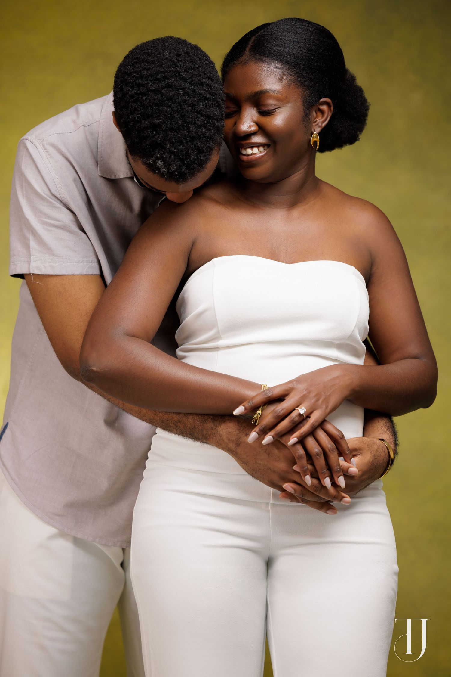 Romantic pre-wedding portrait of couple in Accra, Ghana