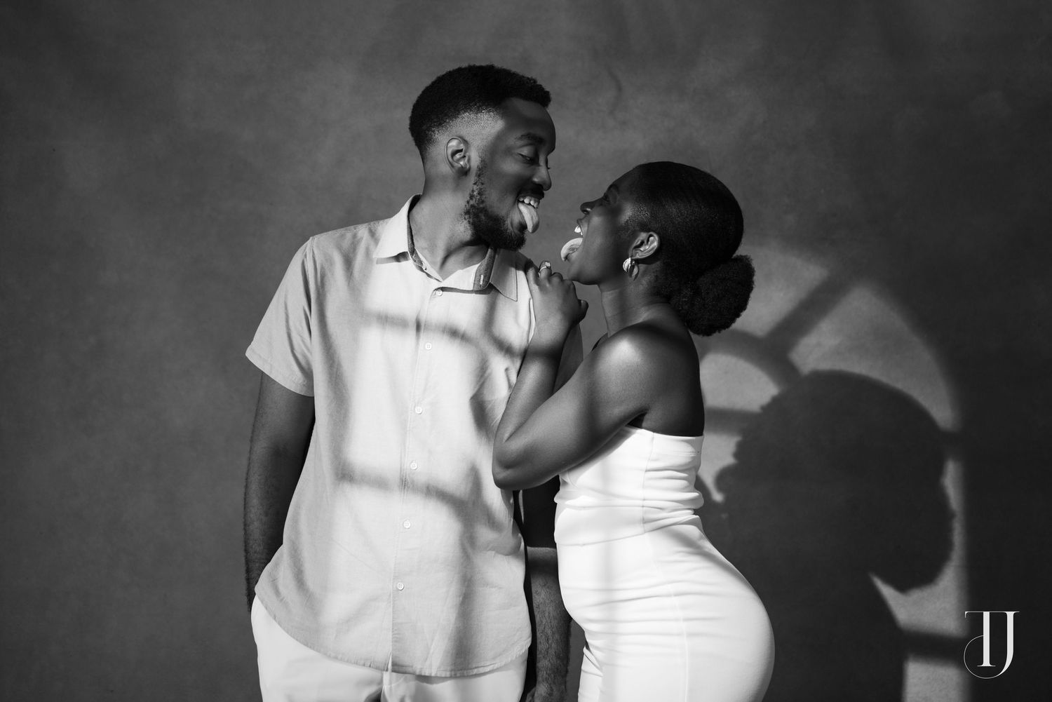 Romantic pre-wedding portrait of couple in Accra, Ghana