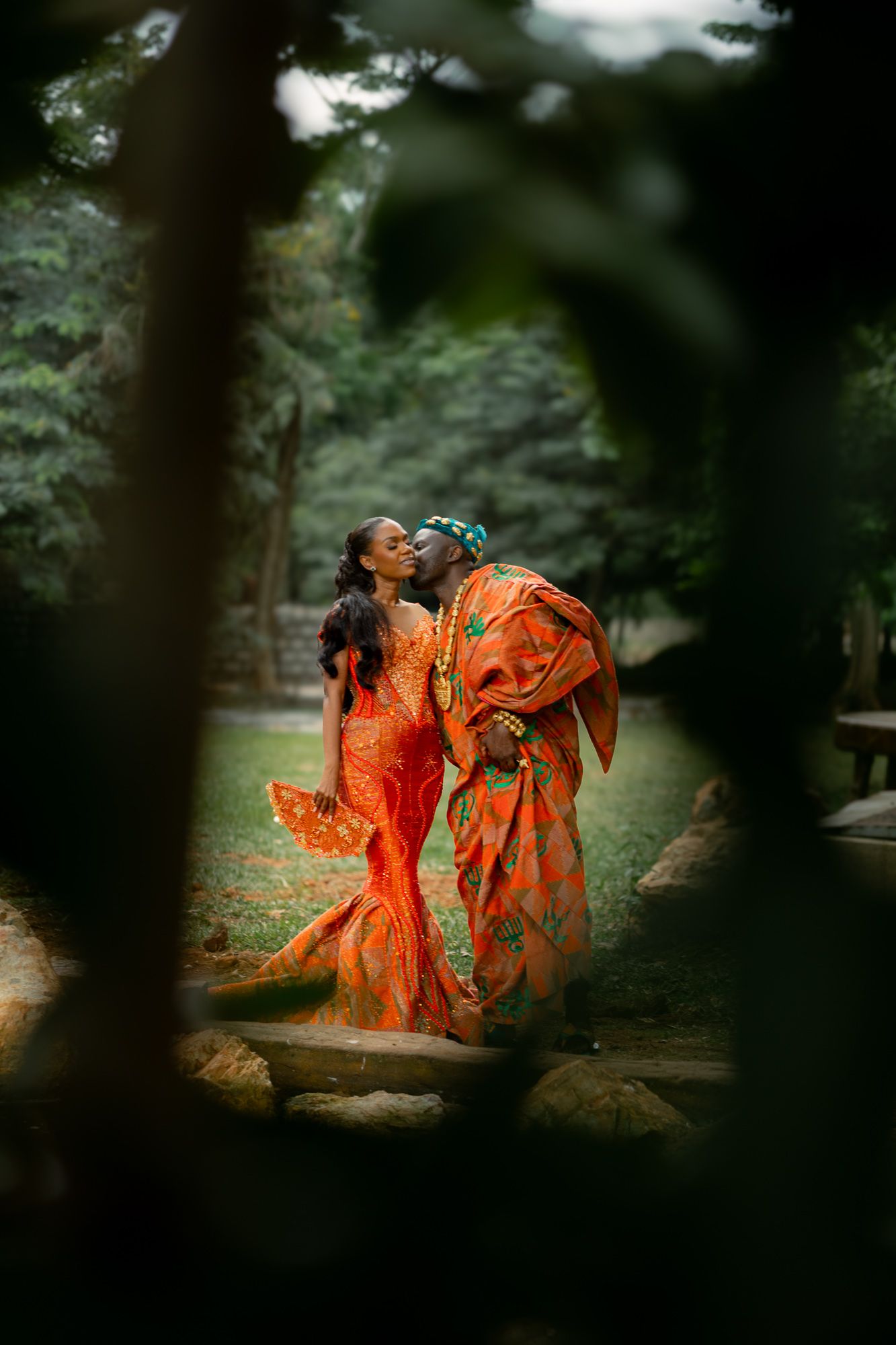 Luxury wedding portrait of bride and groom in Safari valley, Ghana