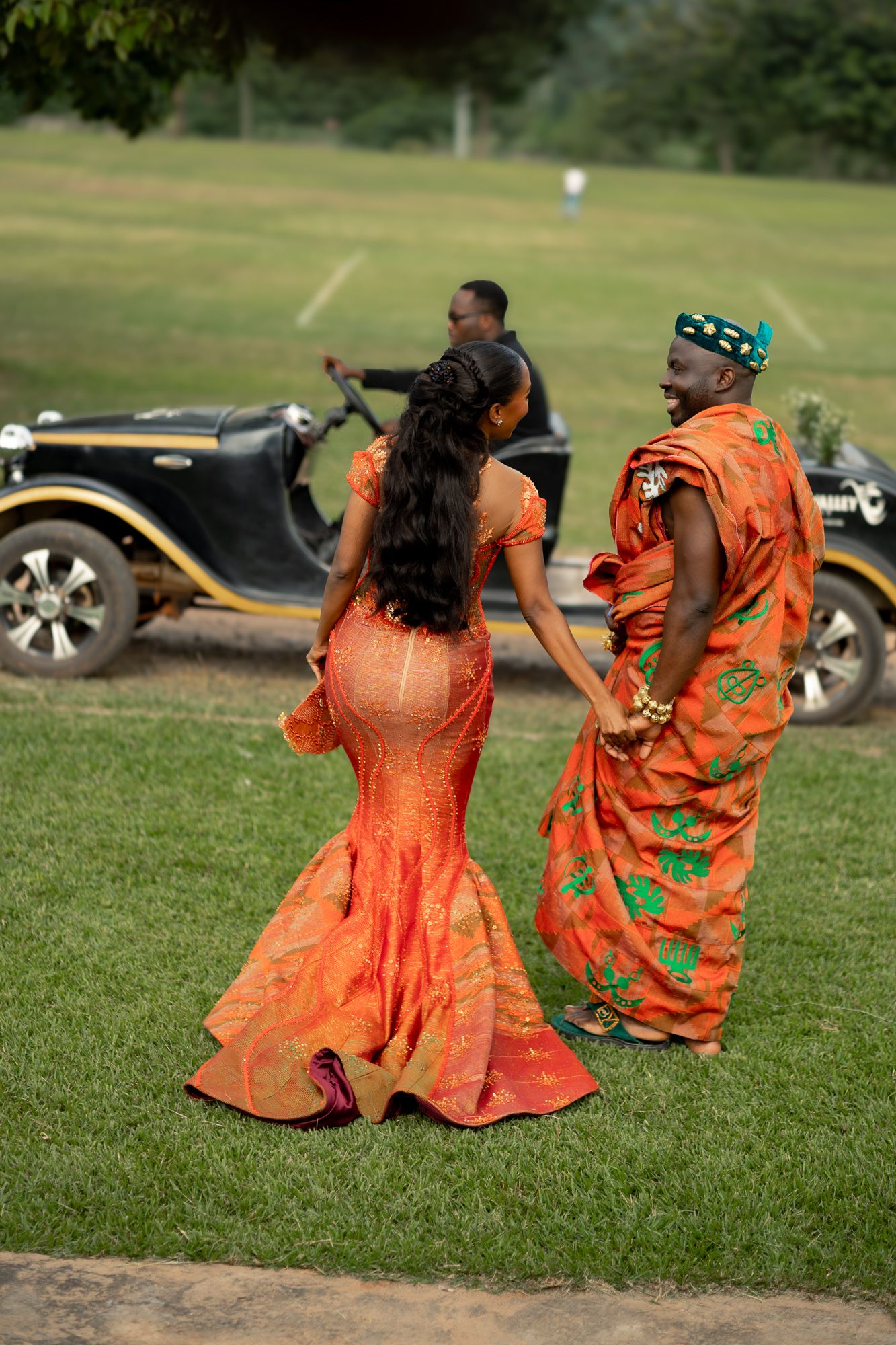Luxury wedding portrait of bride and groom in Safari valley, Ghana