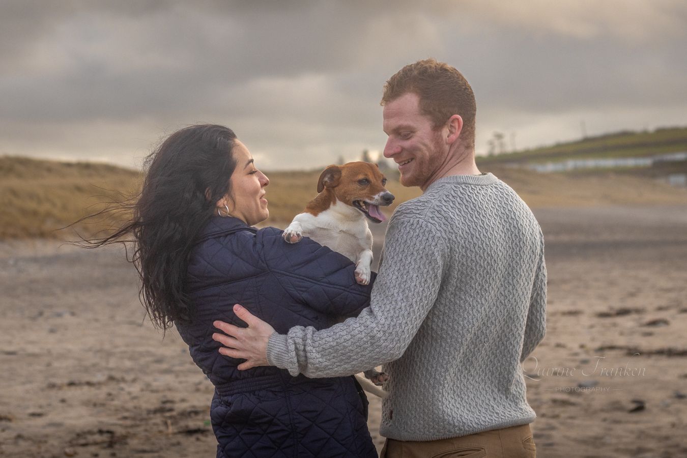 Couple photoshoot with their dog at the beach in West Cork