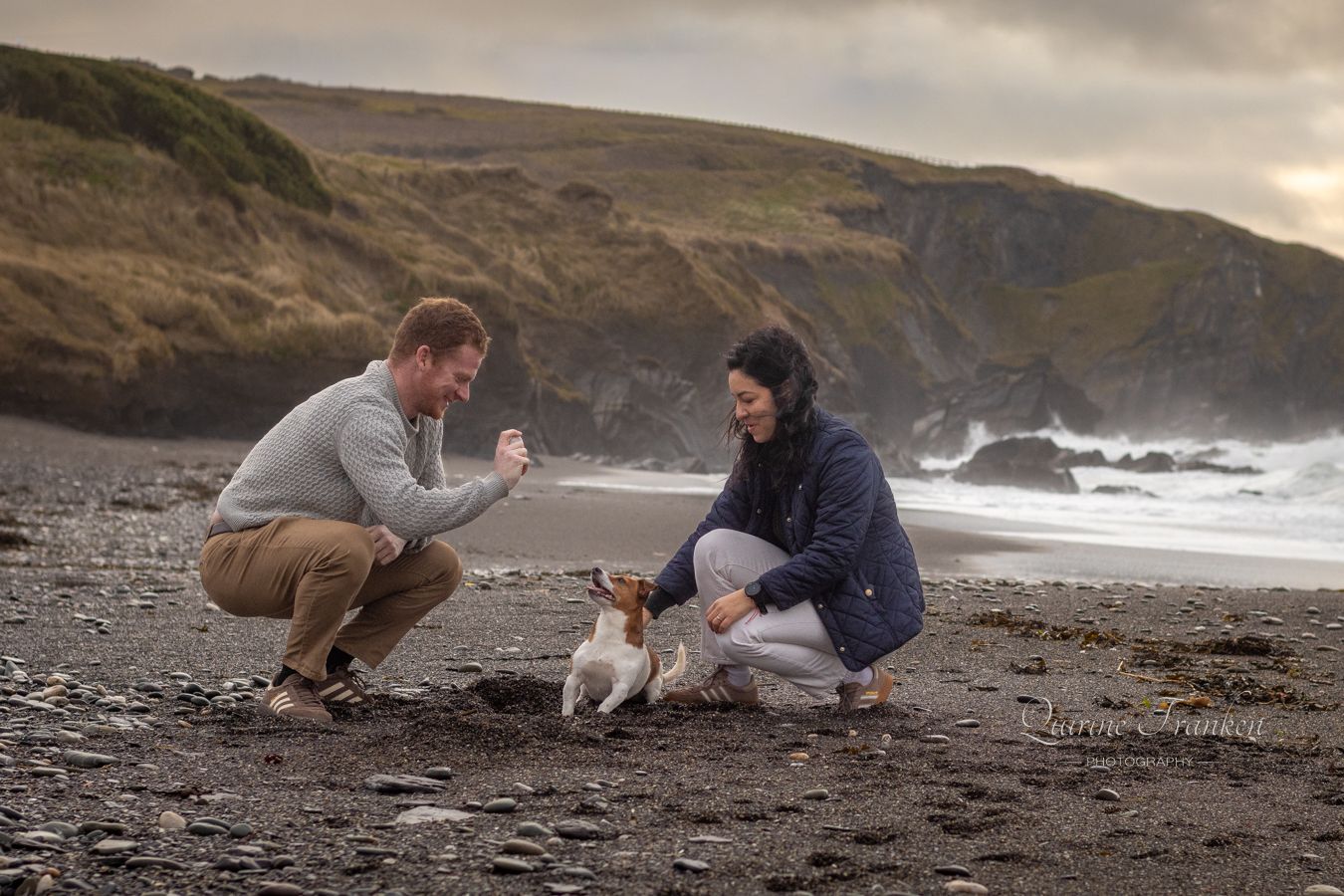 Couple photoshoot with your dog playing at the beach in West Cork