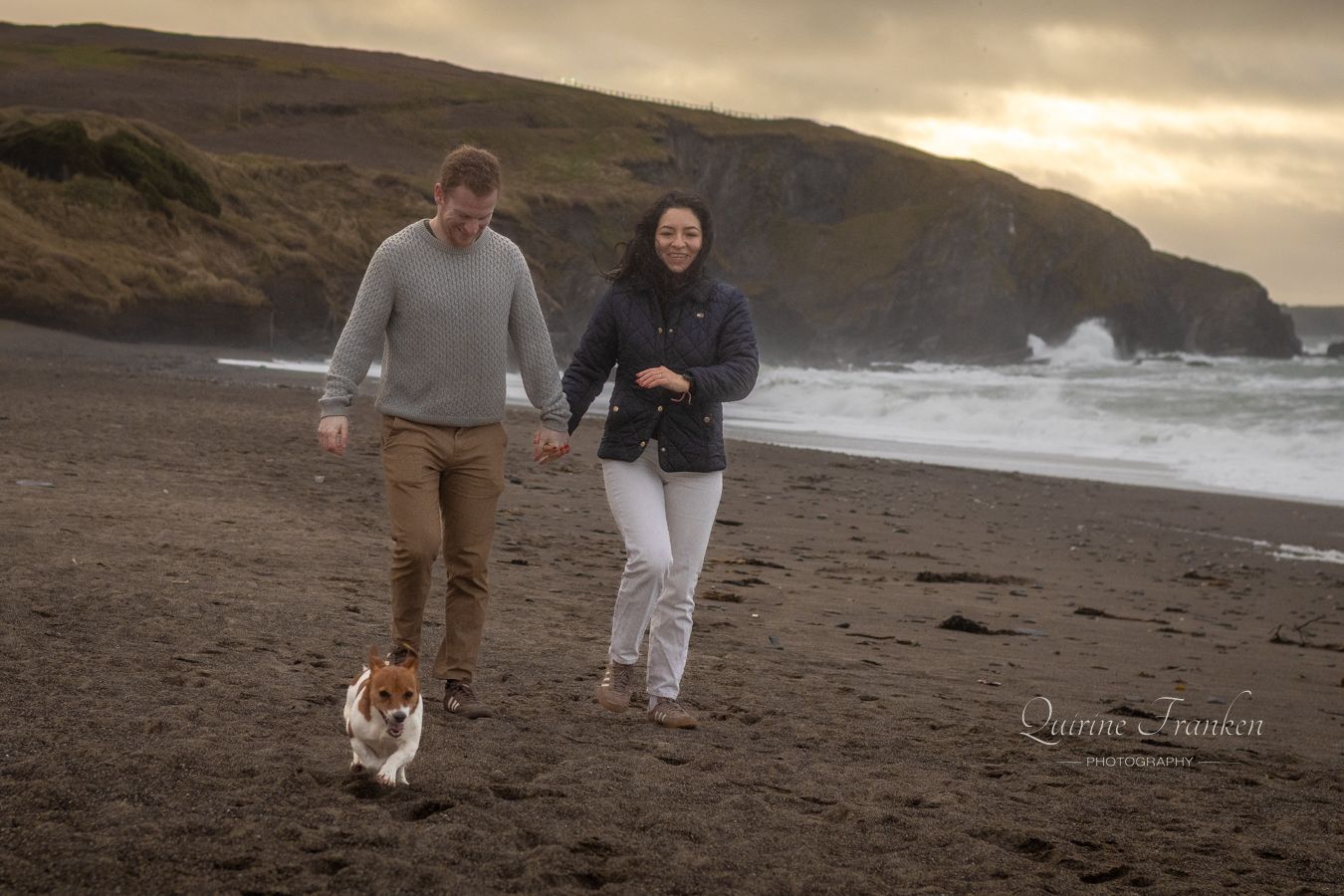 Couple photoshoot with dog on Owenehinca beach
