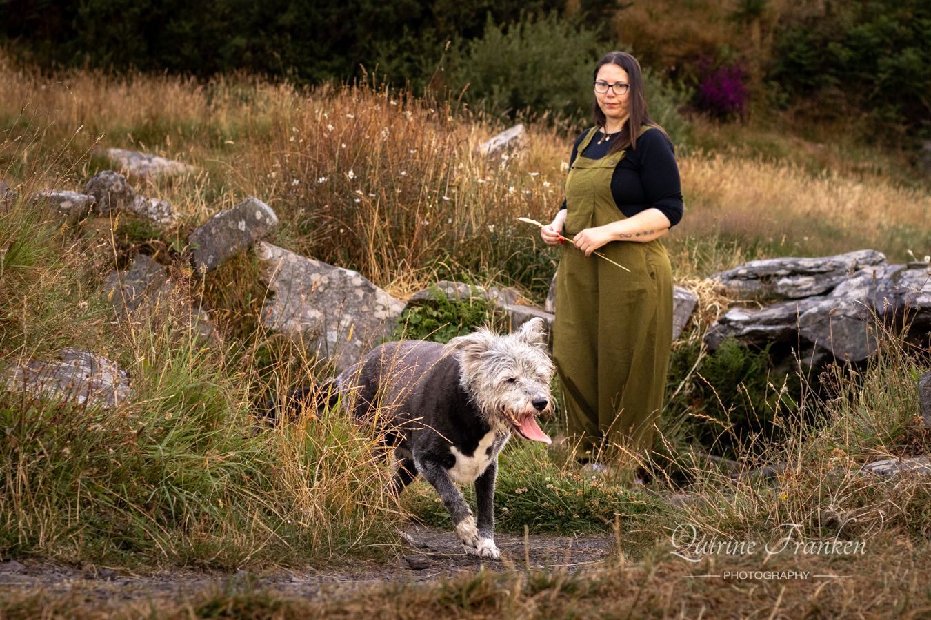 Dog and owner at Drombeg Stone Circle in West cork