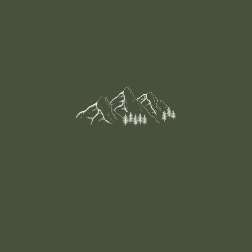 Mountain peaks silhouetted against a dark green background creating a minimalist landscape design.
