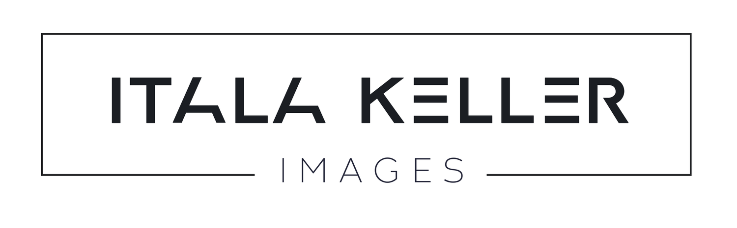 Black and white minimalist logo for Itala Keller Images with bold typography inside a thin rectangular border.