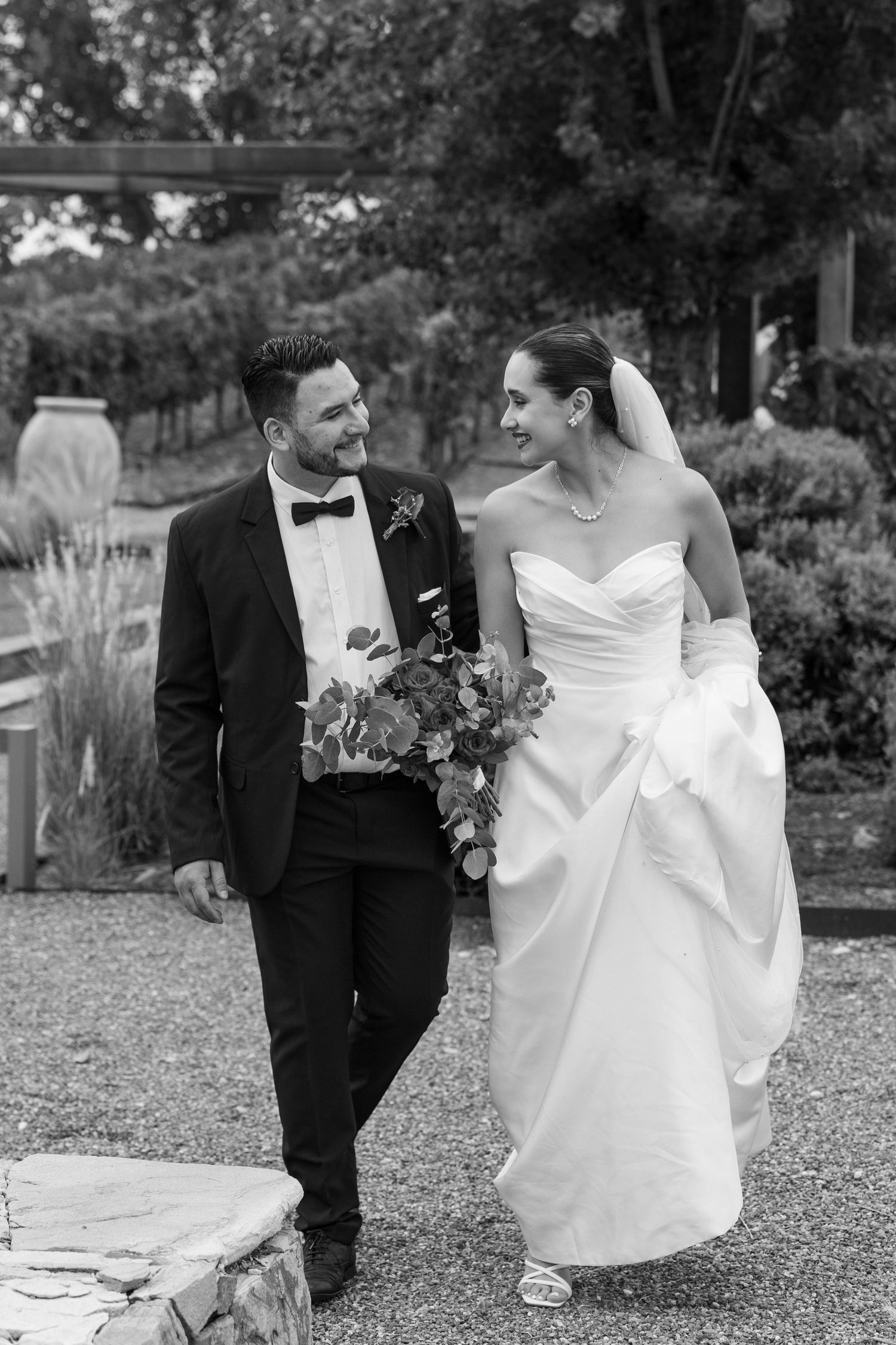 Bride and groom walking after ceremony in Huddersfield wedding venue natural documentary photography