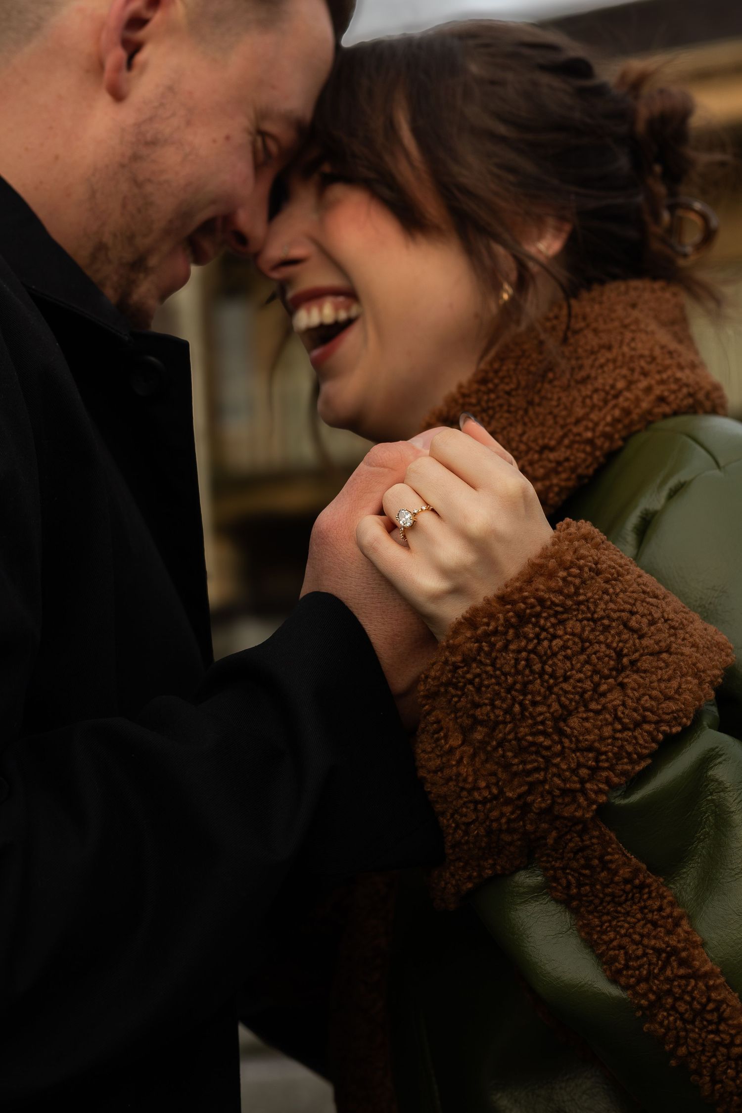 Man proposing during engagement photography session captured in West Yorkshire countryside