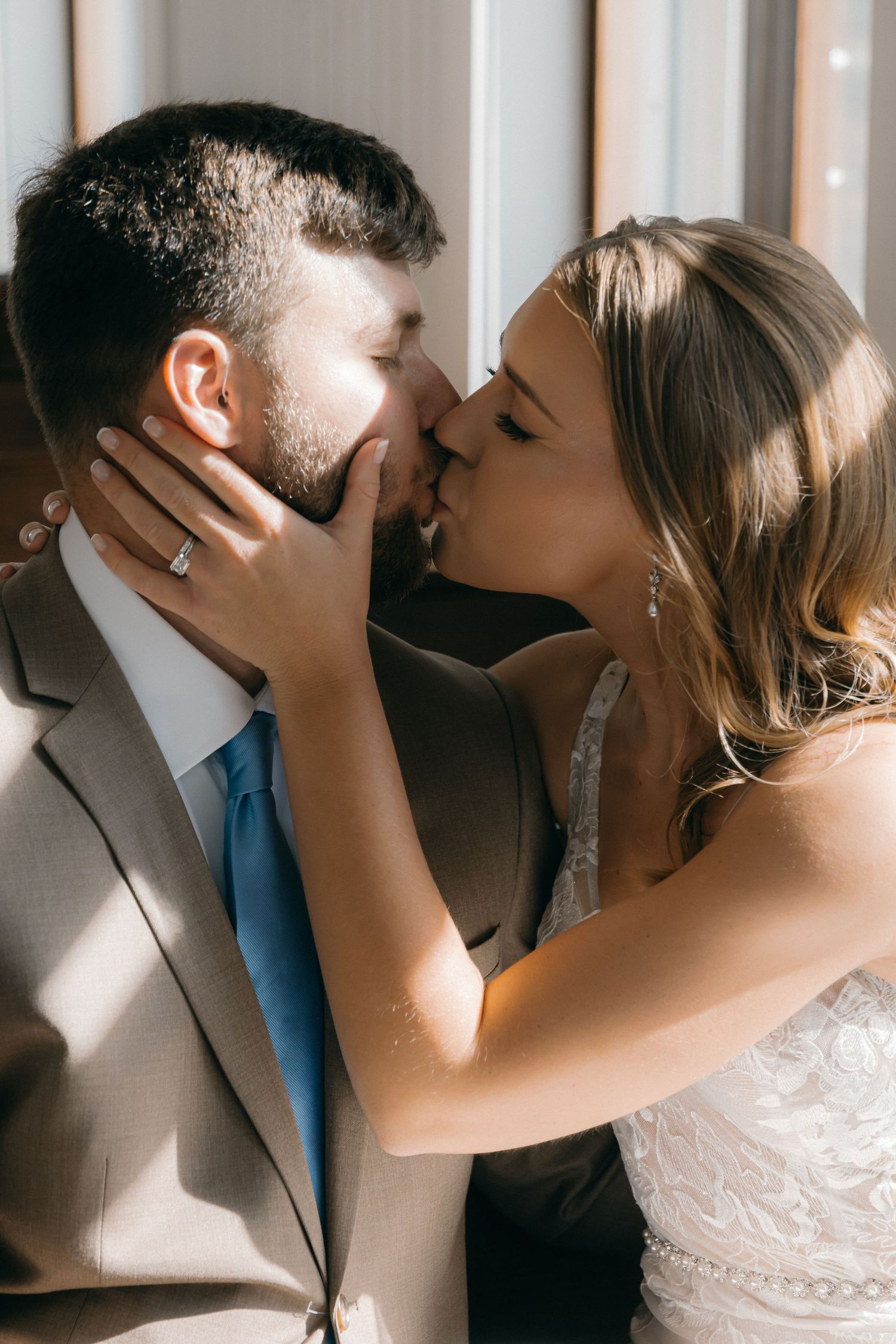 Intimate romantic moment captured in a series of close-up shots with natural lighting.
