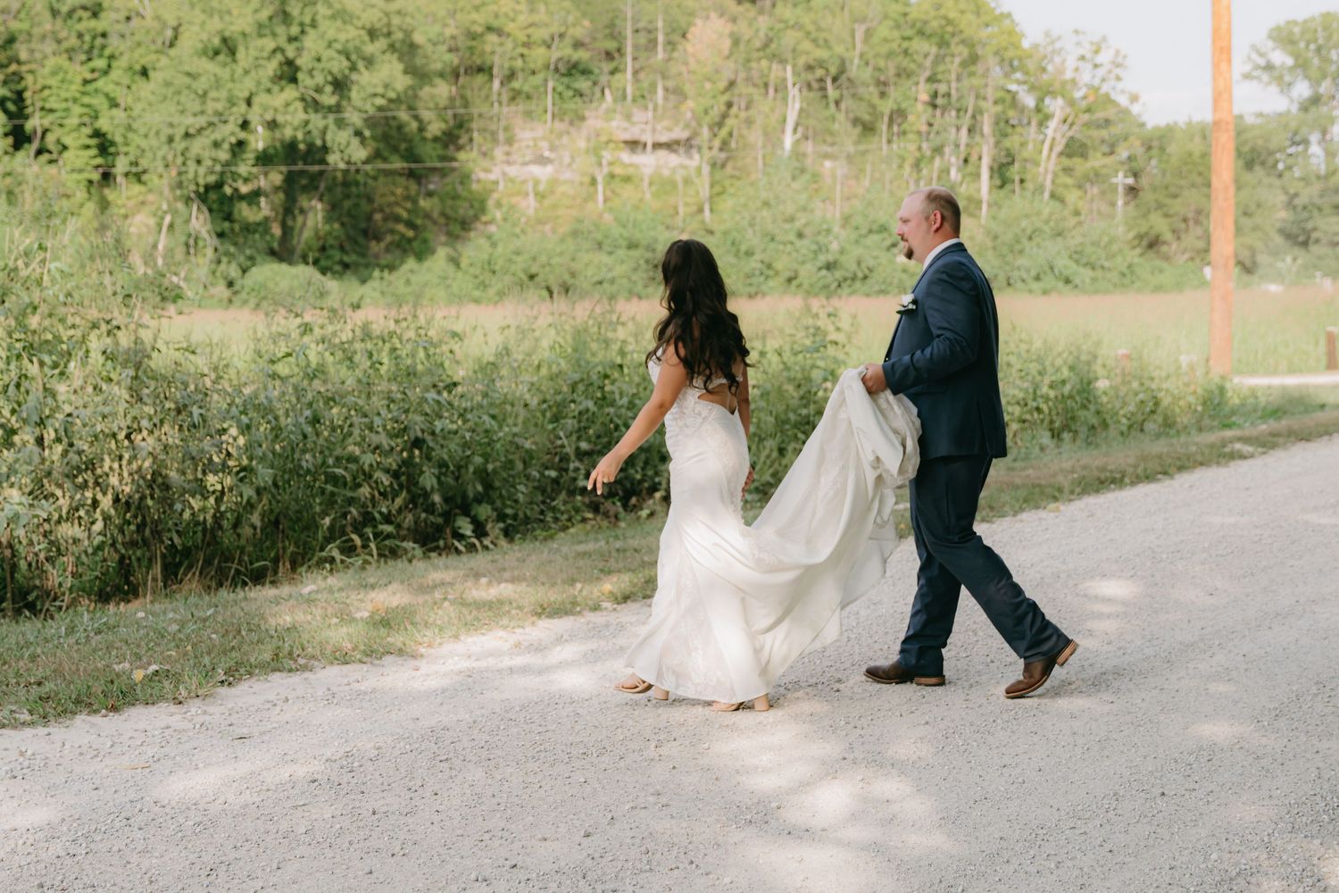 Wedding day moment between bride and groom