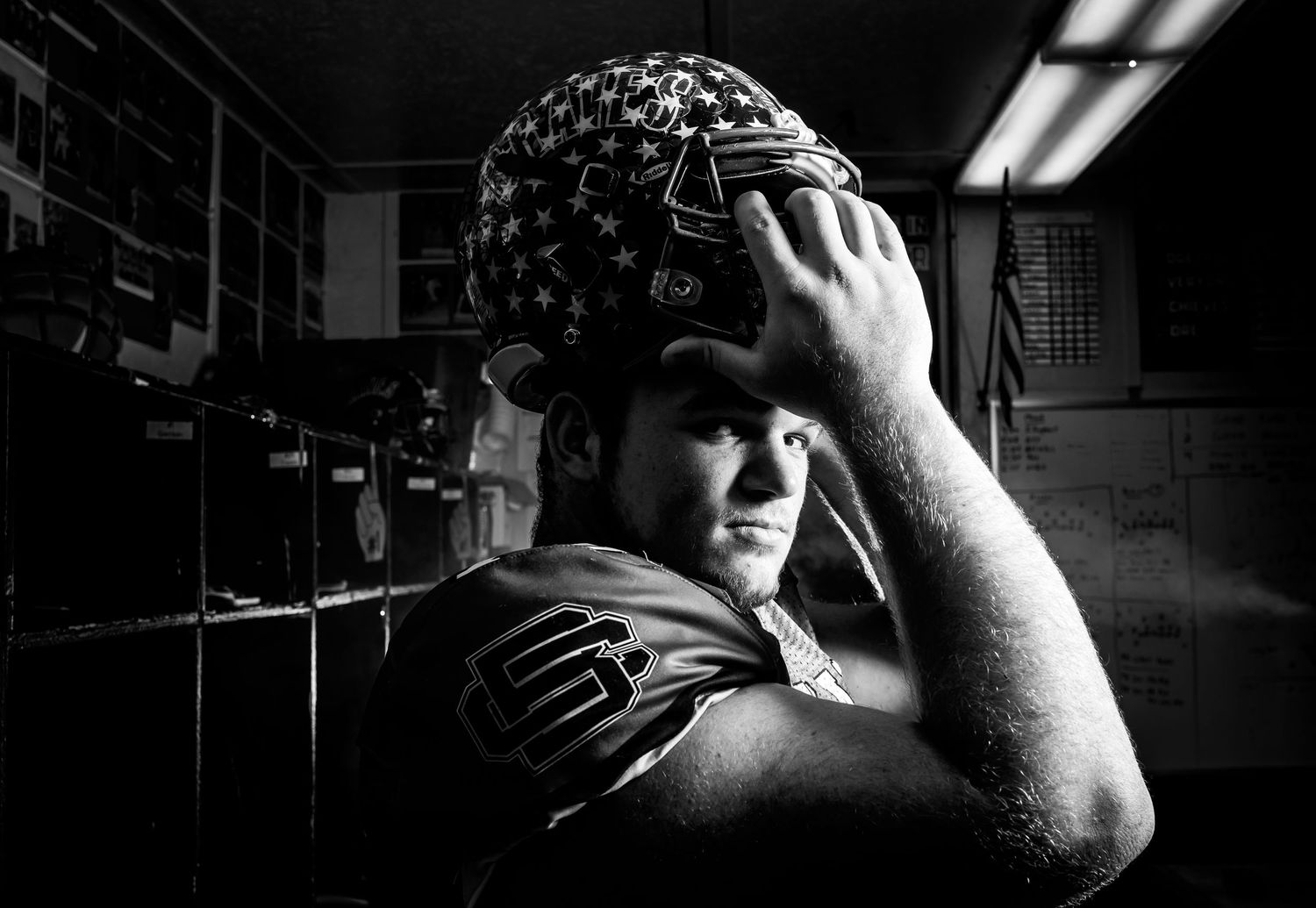 A dramatic black and white photo sequence showing someone holding their head in distress against a dark background.