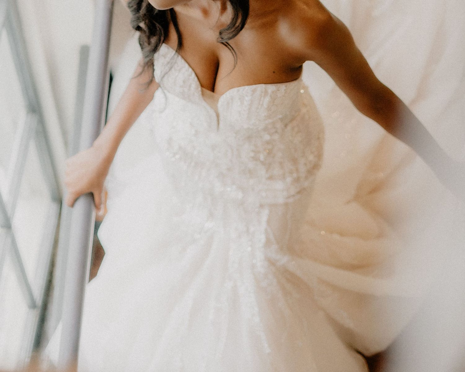Bride walking down stairs,New Orleans wedding photography, Nicole Photo Co