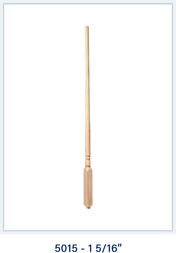 5015 wooden baluster spindle, 1 5/16 inch, featuring elegant turned detail at base, ideal for stair railings.