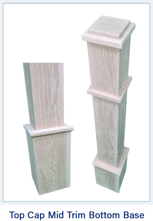 Top Cap with Mid Trim and Bottom Base Wooden post for Staircase handrail