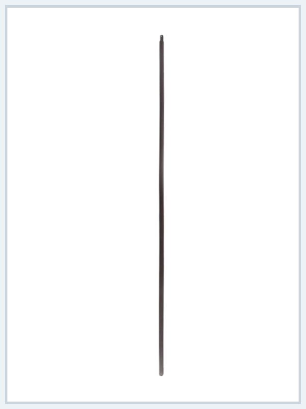 Slim dark metal rod or spindle isolated on white background, ideal for railings or decorative ironwork.