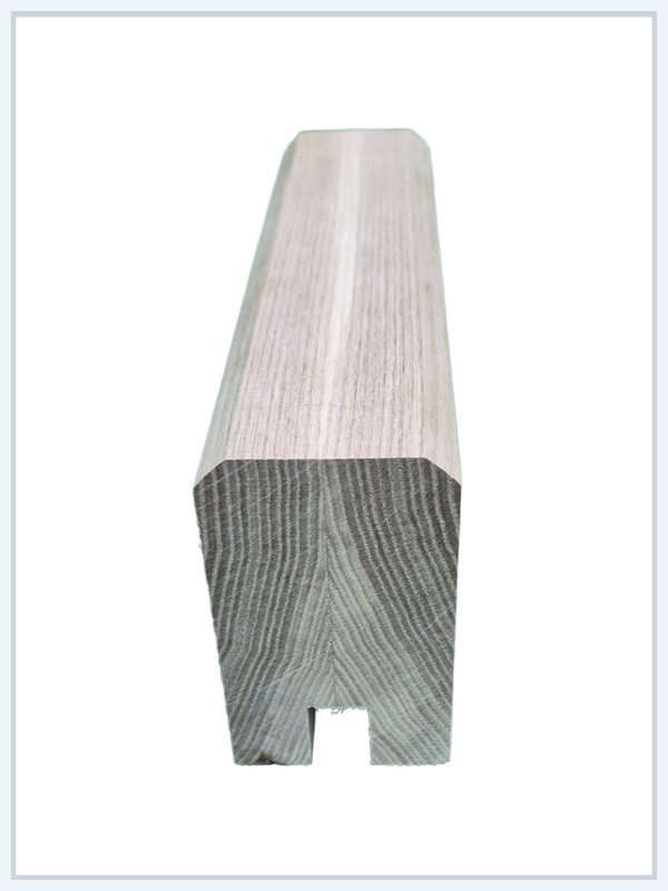 Gray wood grain composite beam post with routed bottom slot, ideal for outdoor decking and pergola construction.