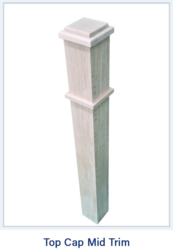Top Cap with Mid Trim Wooden post for Staircase handrail