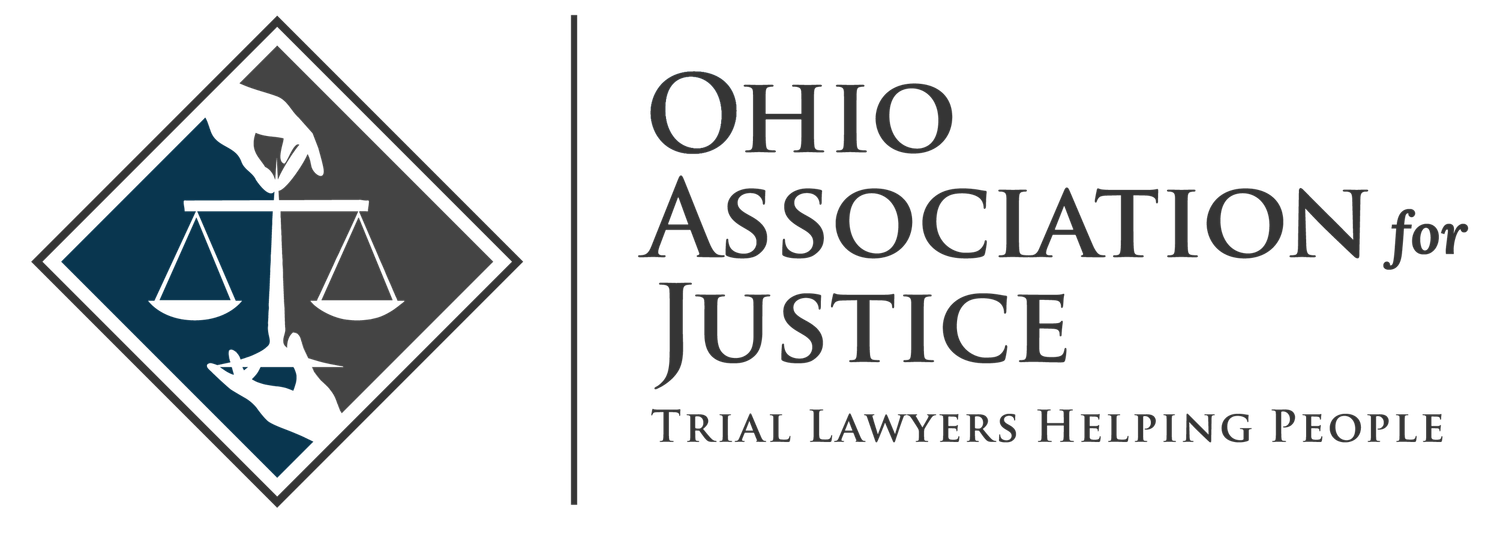 Ohio Bar Association logo with legal justice scales icon in navy blue.