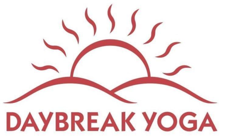 Red sun-inspired logo variations for Daybreak Yoga studio.