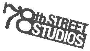 78th Street Studios logo featuring a dynamic figure and bold typography in dark gray on white background.