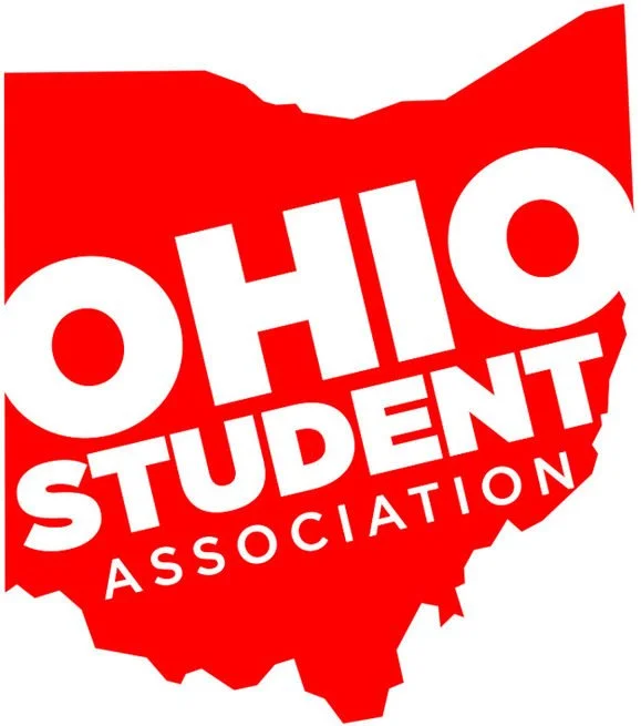 Ohio Student Association logo in red and white with state shape integrated into design.
