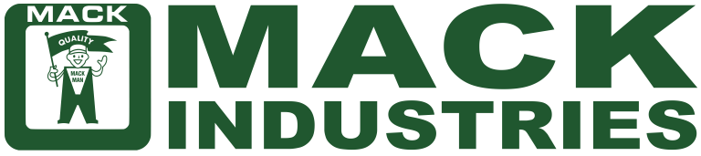 Mack Industries corporate logo in dark green featuring industrial design elements.