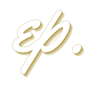 Gold script monogram logo featuring stylized letters ep with elegant cursive typography on white background.