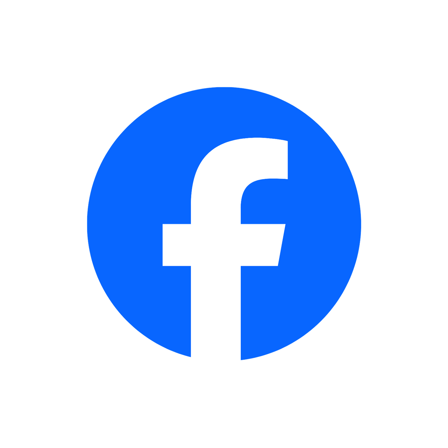 Facebook logo white f icon on bright blue circle.