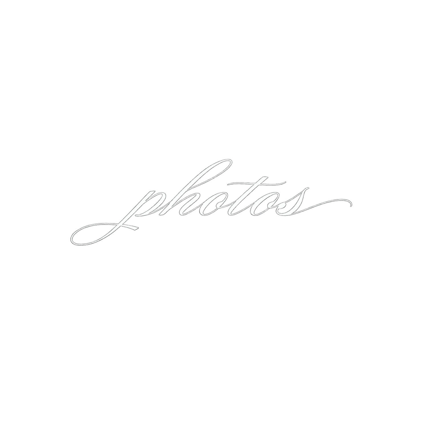 Delicate light gray cursive calligraphy script spelling photos on a white background.