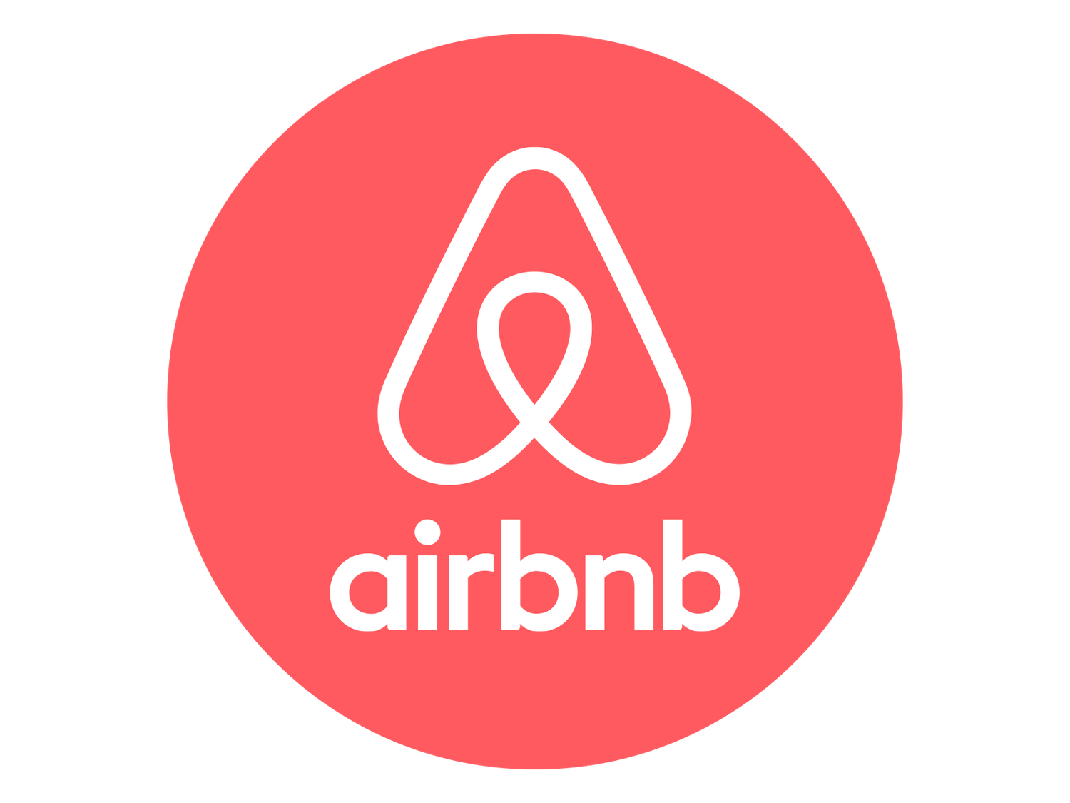 Airbnb logo white icon on coral red circle background.