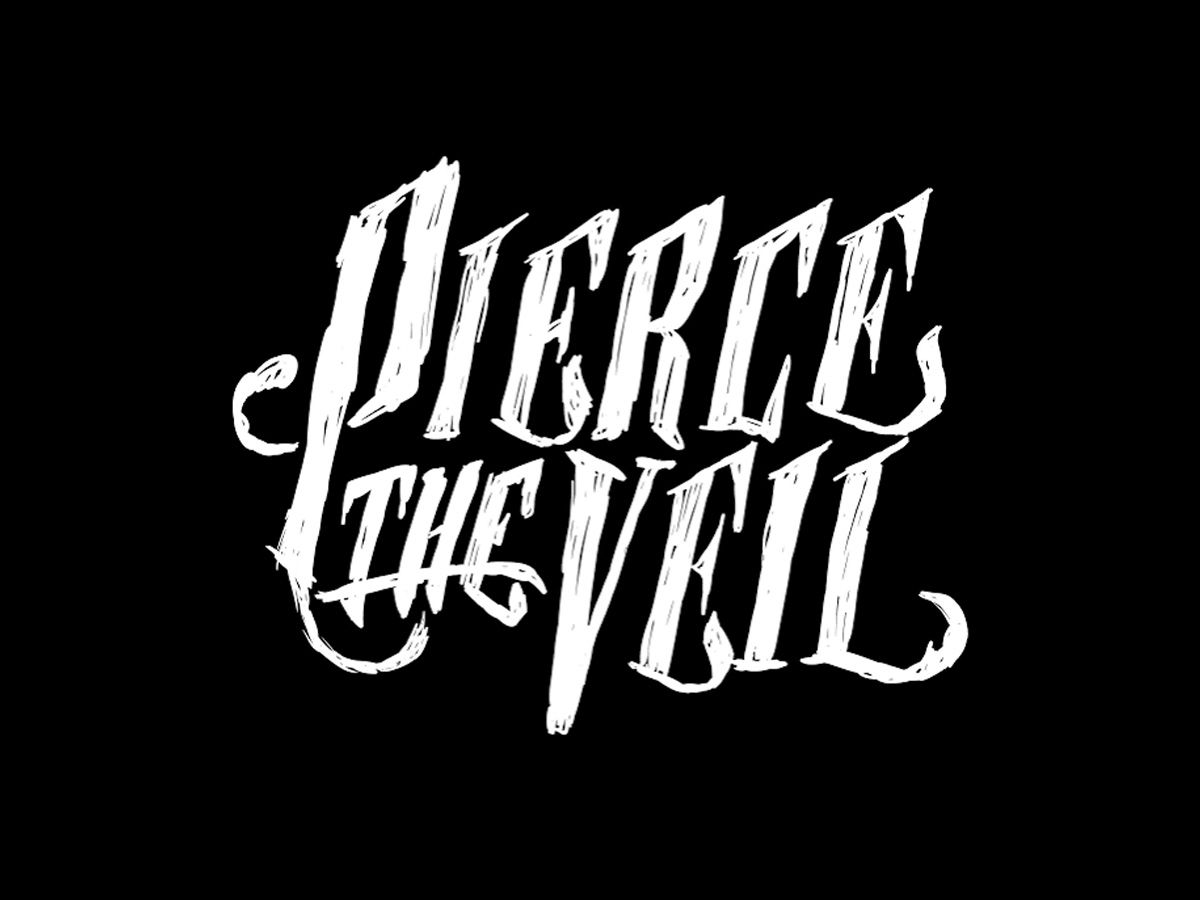 Pierce the Veil band logo in white gothic lettering on a black background.