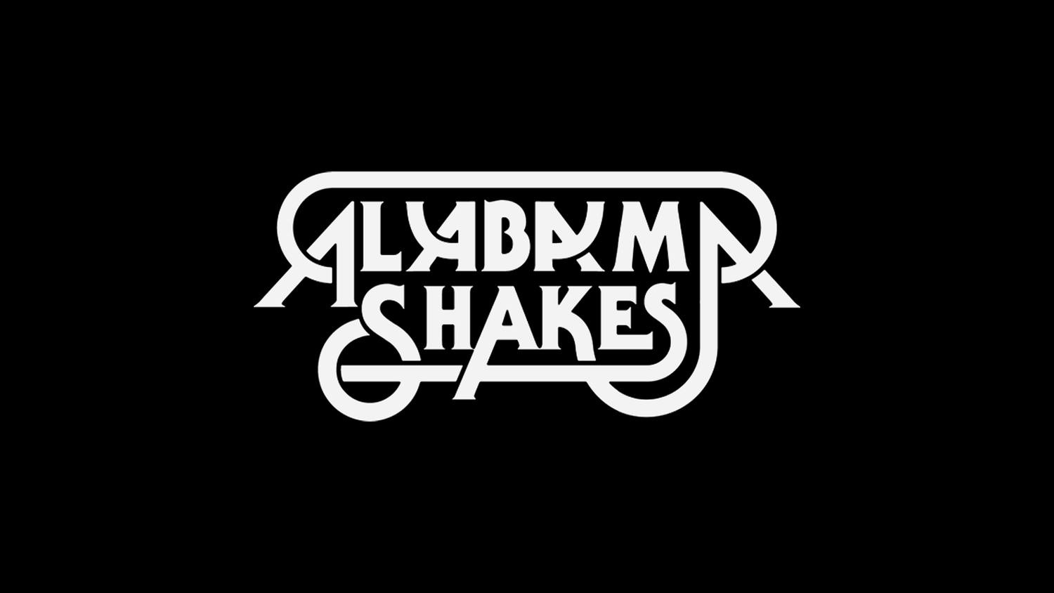 A stylized black and white retro logo design for Alabama Shakes featuring bold typography with curved elements.