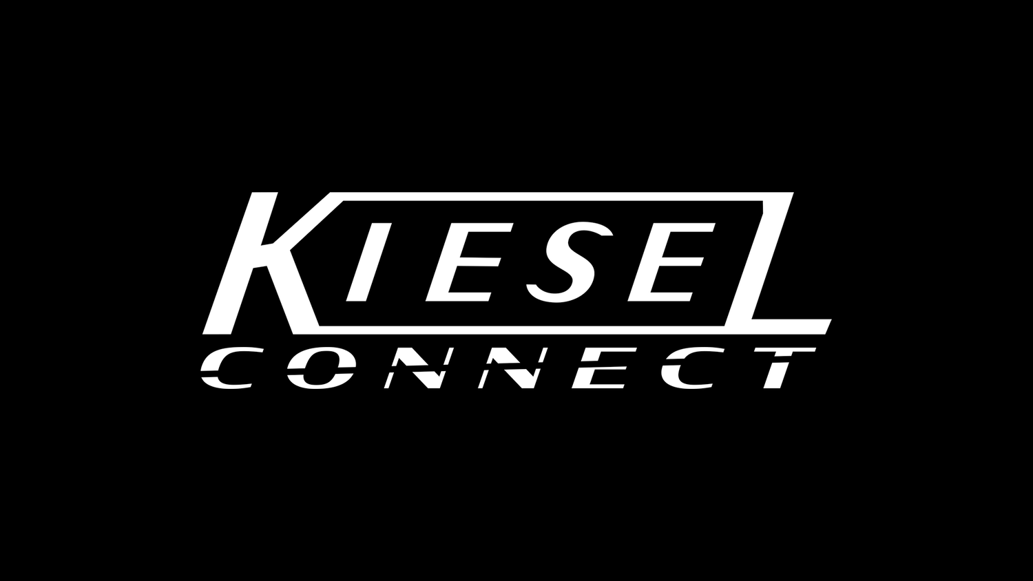 Black and white Kiesel Guitars logo design repeated in a horizontal row against a dark background.