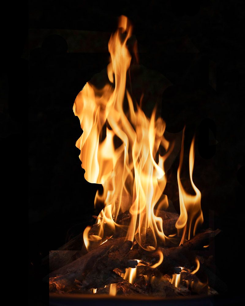 A multiple exposure of a boy to represent the element of fire.