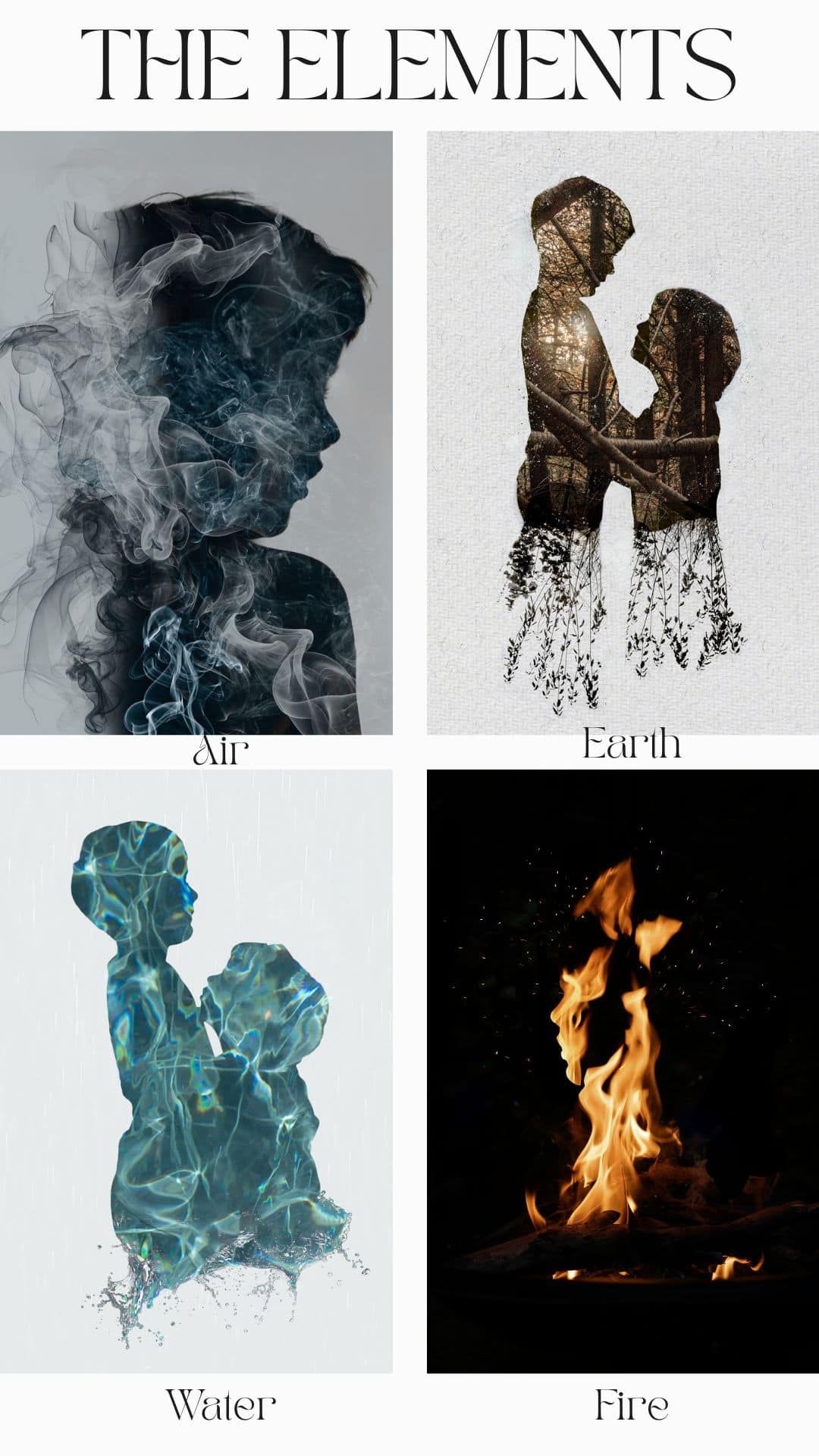 Four multiple exposures created on the theme of the four elements.