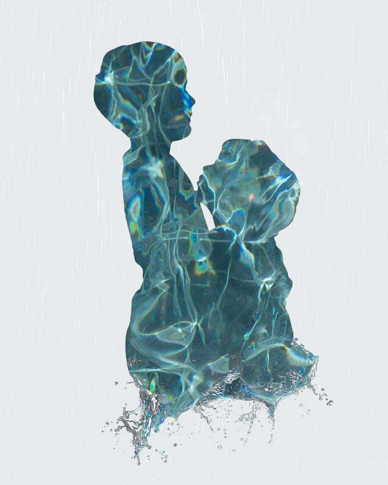 A double exposure of two children to represent the element of water.