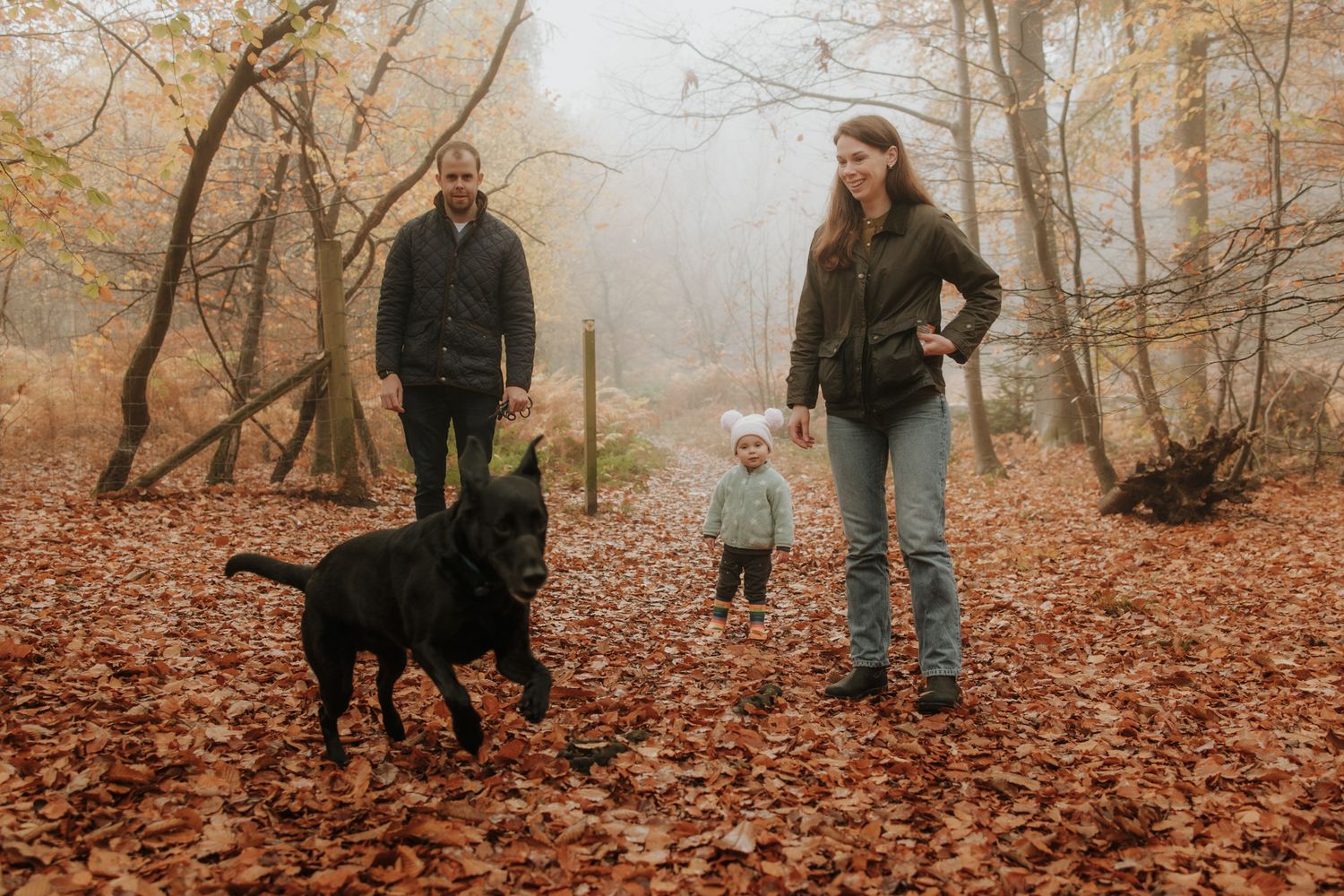 A family- together with their dog- on a woodland session in Marlow Common last autumn.