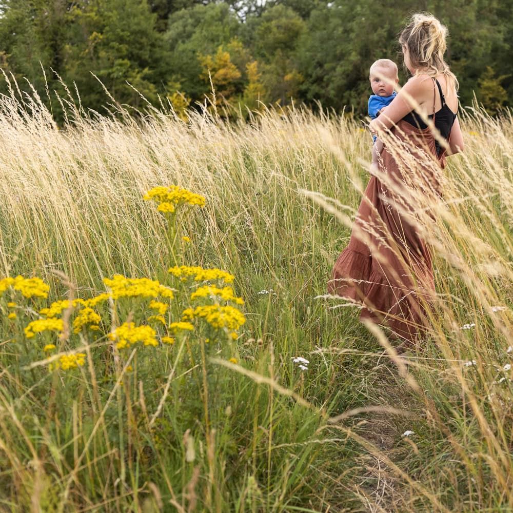 A mother and baby among the wildflowers near Maidenhead.