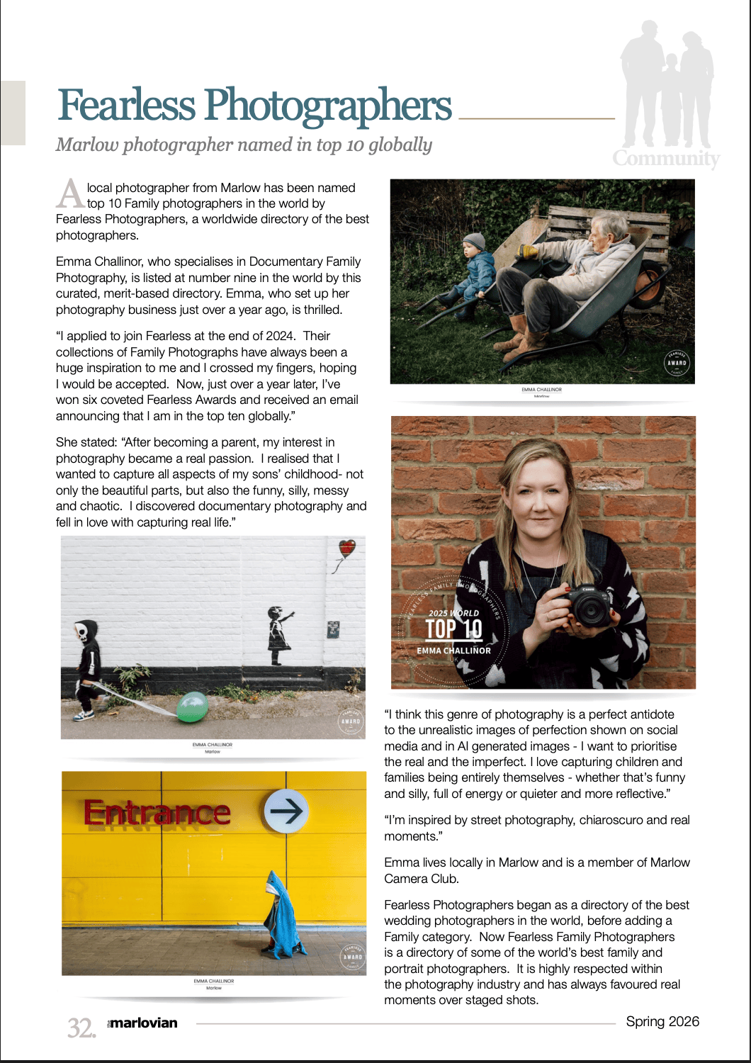 Page 32 of The Marlovian Magazine, which is a full page feature on Emma Challinor and her recent awards.