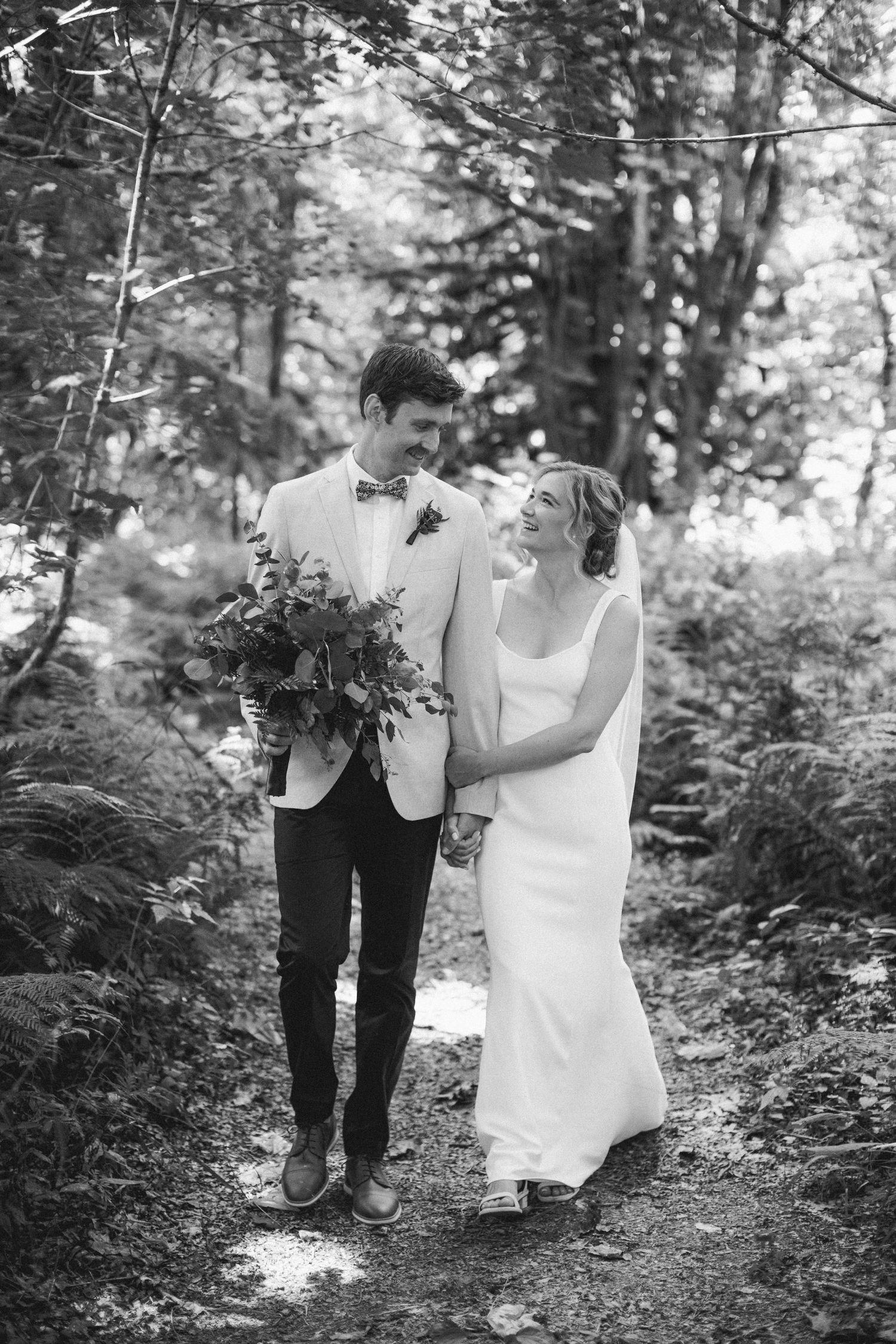 Wedding couple portrait in the forest.