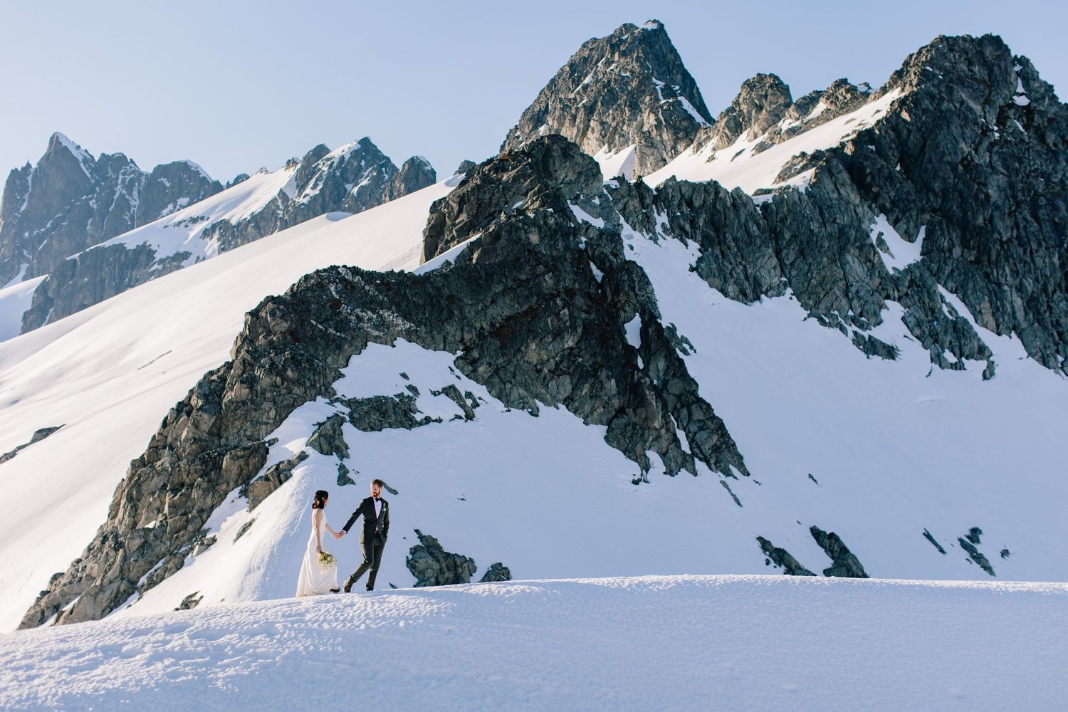 Snow-covered alpine peaks in British Columbia wilderness.