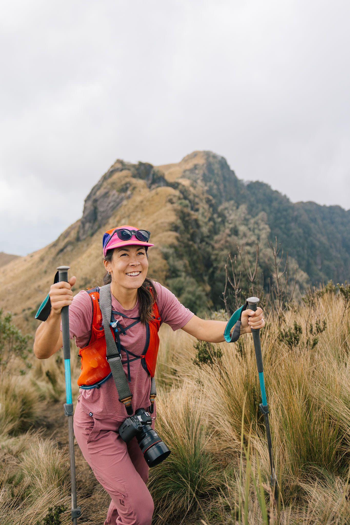 Adventure engagement session hiking in mountains.