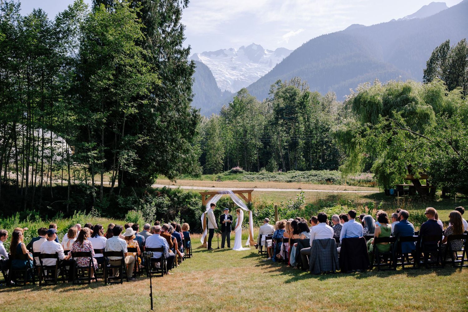 Outdoor wedding ceremony at Glacier Valley Farm in Squamish, BC.