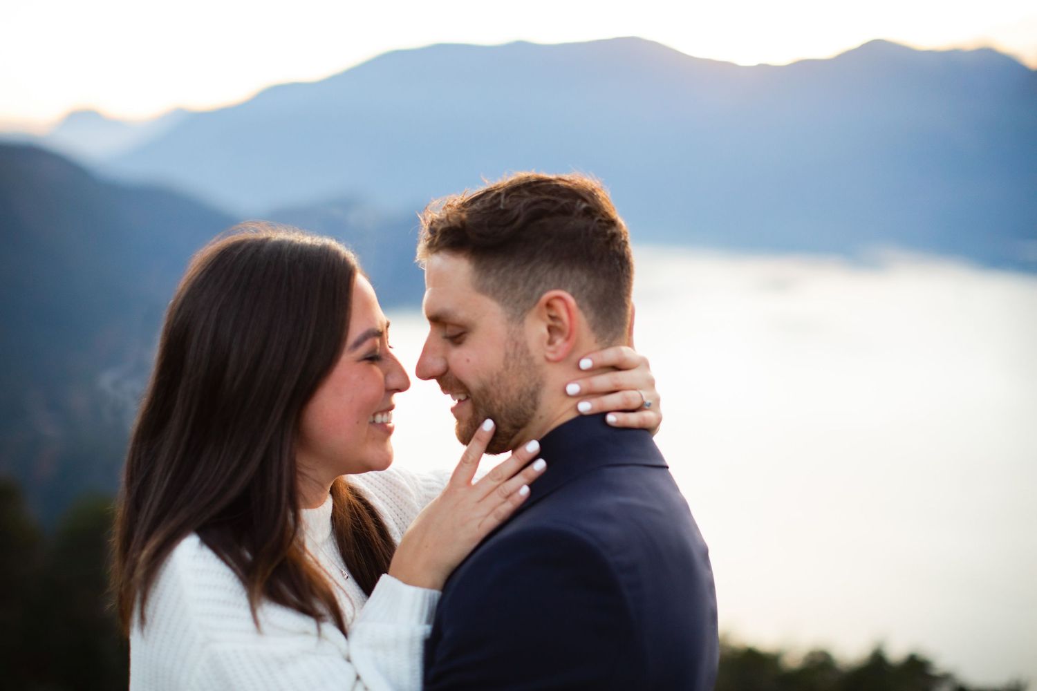 Intimate moment between couple at Cheekye Ranch in Squamish, BC.