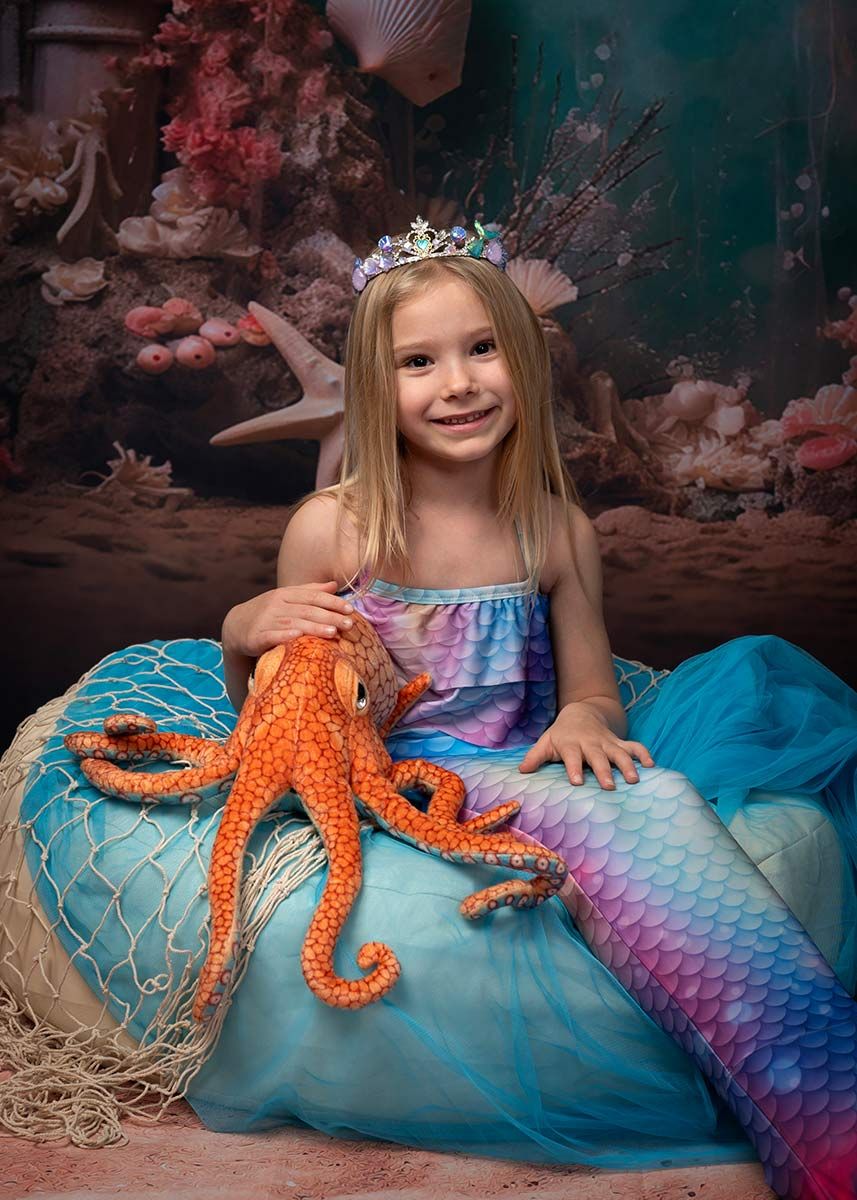 mermaid photoshoot for girls with ocean props in photography studio Spalding